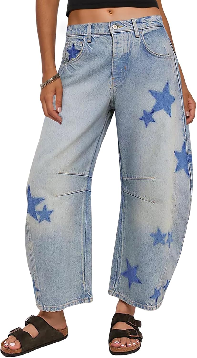 Y2K Barrel Jeans Women Wide Leg Baggy Distressed Denim Pants