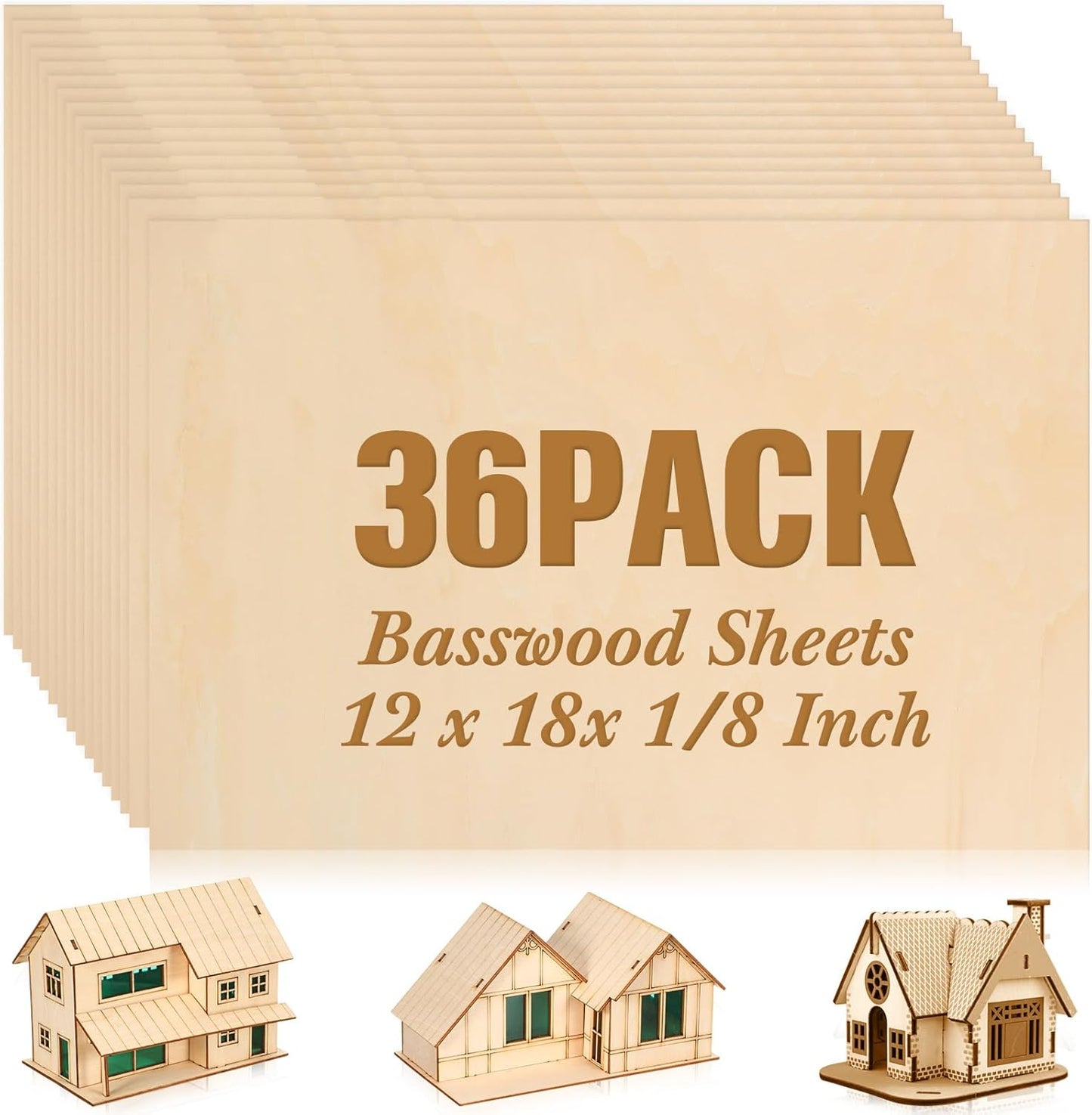 36 Pack Basswood Sheets for Crafts and DIY Laser Projects