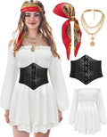 Women Pirate Costume Dress with Corset Romper - Off-Shoulder Pirate