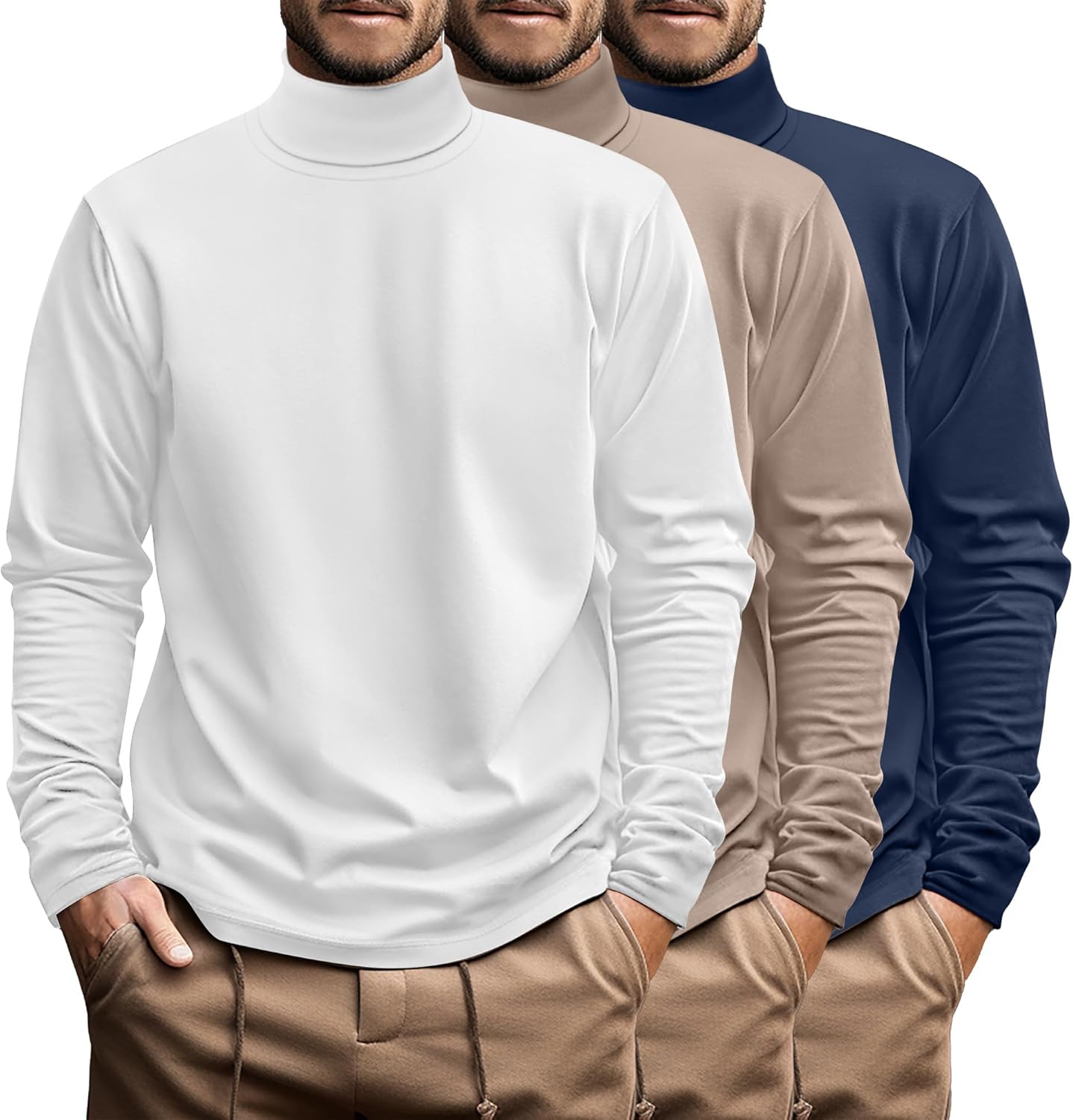 Ficerd 3 Pack Men's Big and Tall Turtleneck Shirts for Comfort