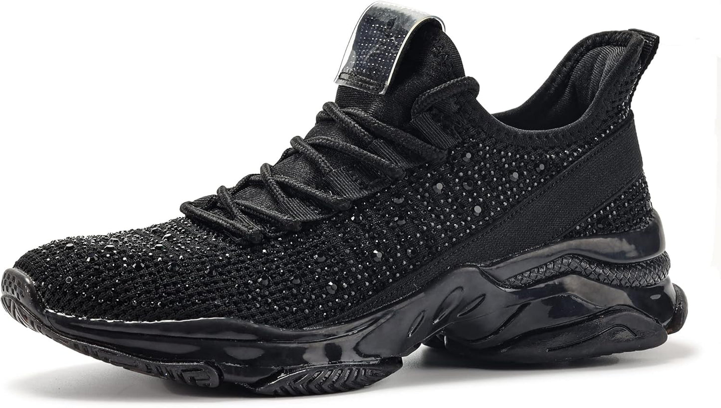 BELOS Women's Rhinestone Mesh Slip On Walking Shoes for Style