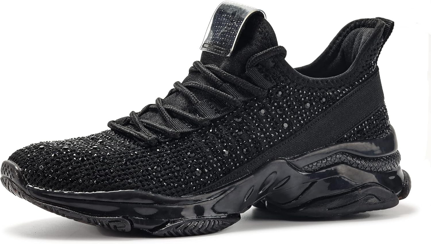 BELOS Women's Rhinestone Mesh Slip On Walking Shoes for Style