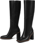 Womens Knee High Boots Waterproof Square Toe Chunky Heel - Wide Calf