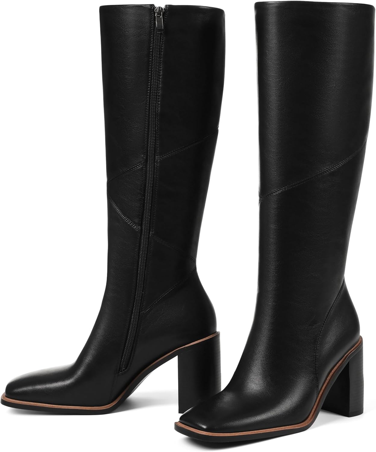 Womens Knee High Boots with Waterproof Square Toe and Chunky Heel