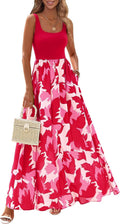 Boho Floral Maxi Dress Scoop Neck Sundress - Flowy Resort Wear