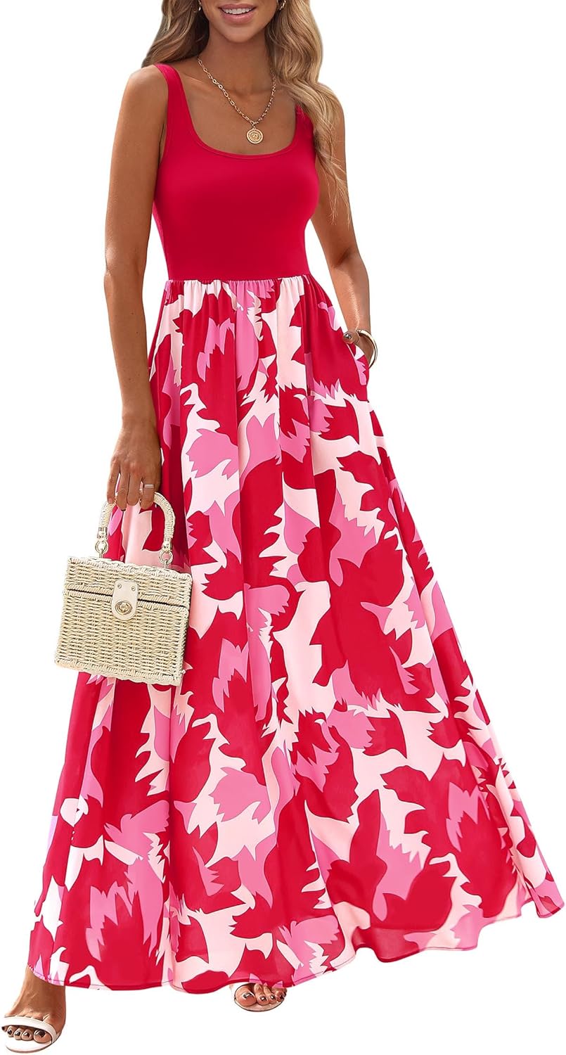 KIRUNDO Women Summer Sleeveless Boho Floral Maxi Dress 2025