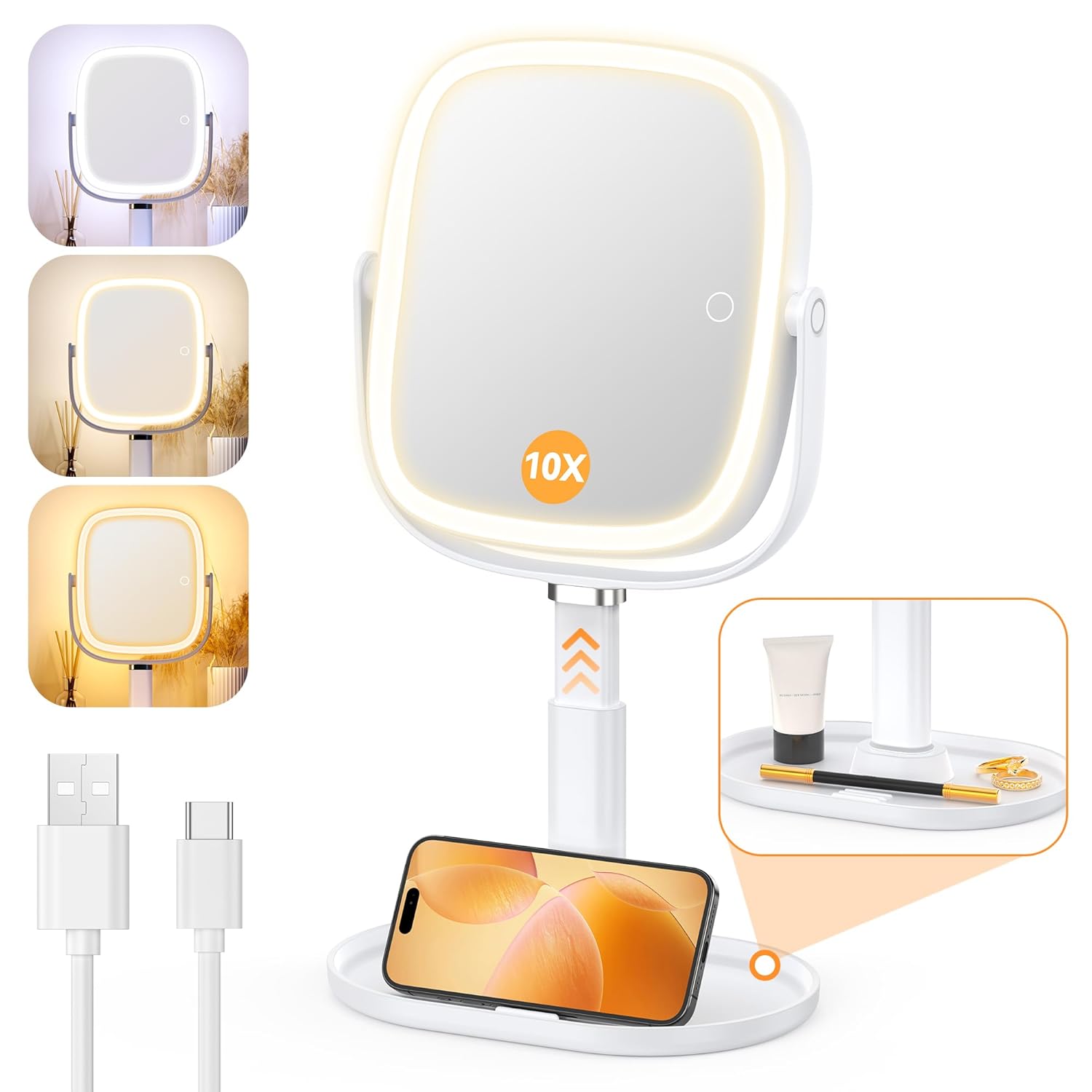 Gospire Lighted Makeup Mirror with Adjustable Height & Lights