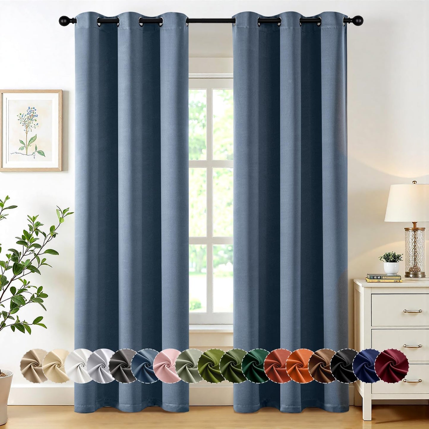 MIULEE Stone Blue Blackout Curtains for Bedroom and Living Room
