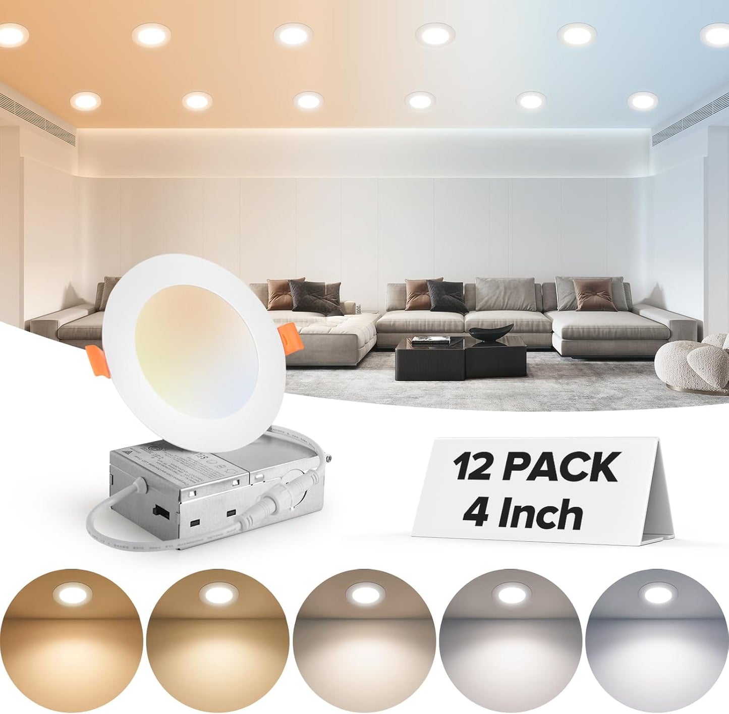 Ultra-Thin 4 Inch LED Recessed Ceiling Light with Junction Box