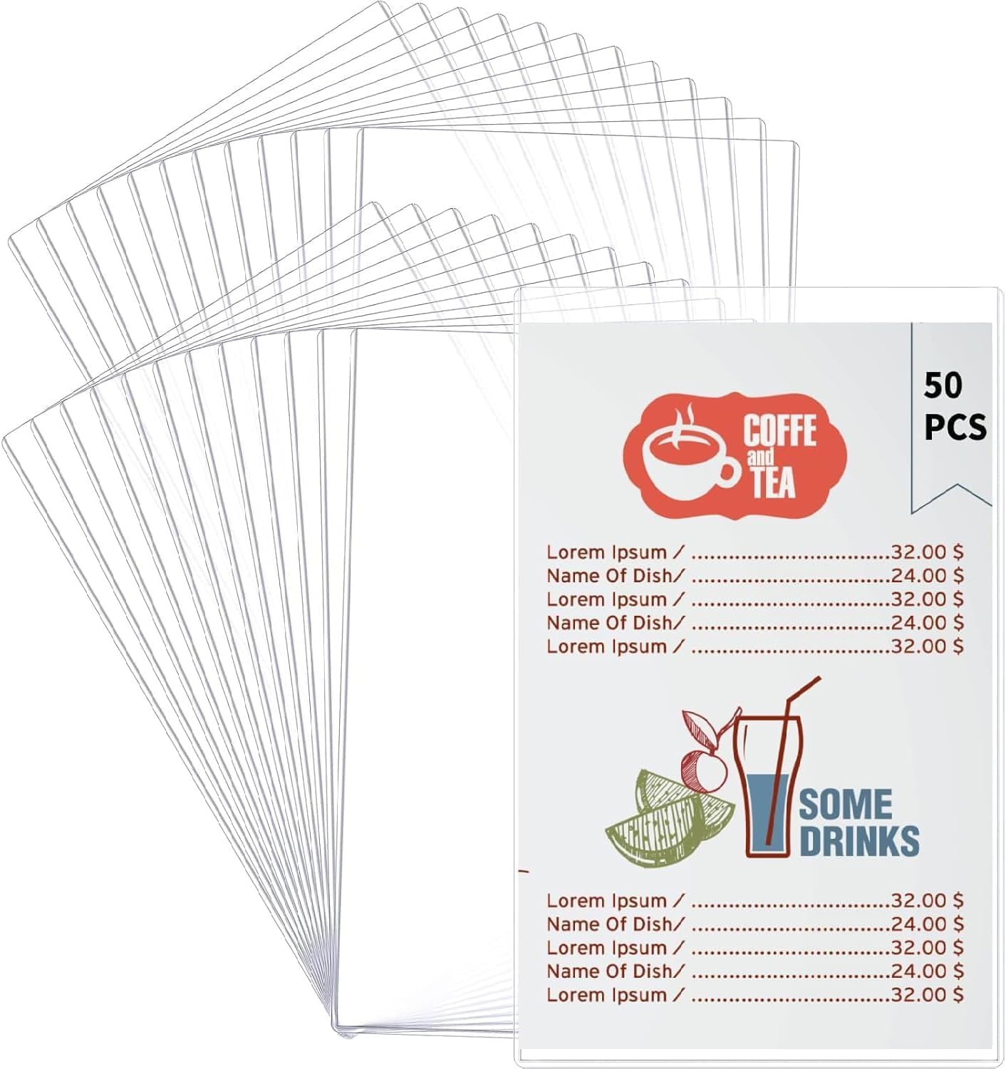 50 Pcs 8.5 in x 14 in Menu Cover Heavy Duty Clear Protectors