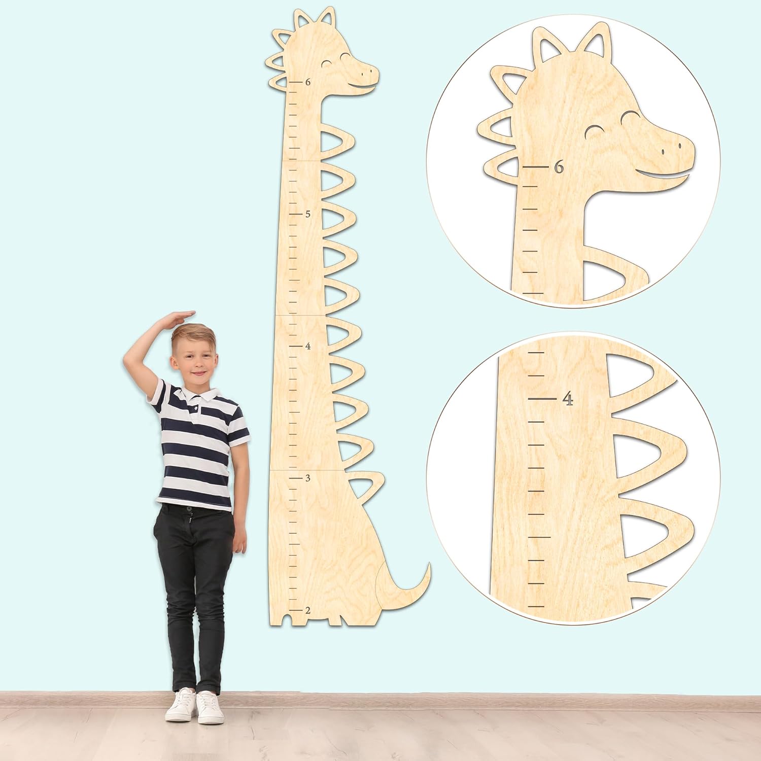 Wooden Growth Chart for Kids - Cute Dinosaur Decor for Rooms