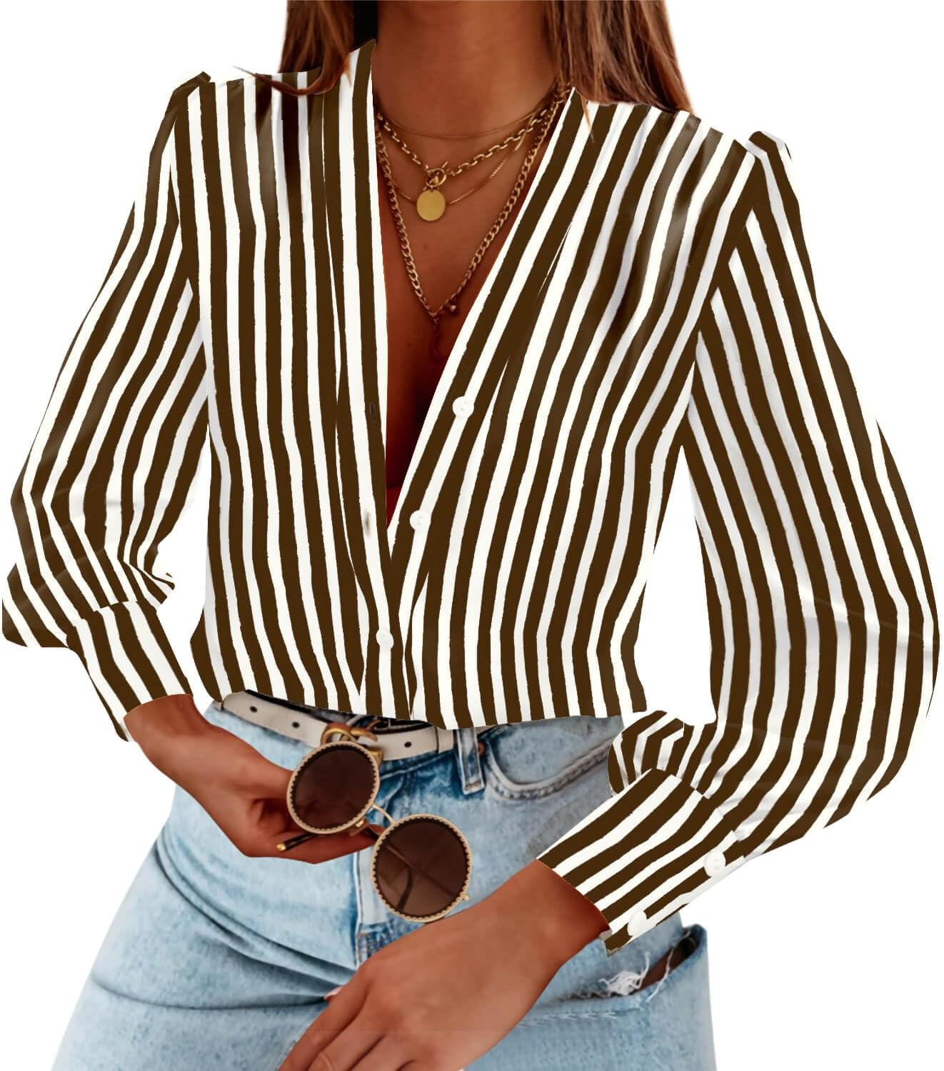 Women's Business Casual Tops Long Sleeve V Neck Chiffon Blouses