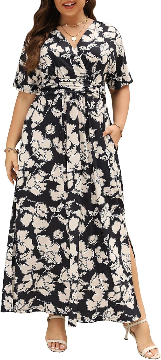 Keluummi Plus Size Wedding Guest Maxi Dress for Curvy Women