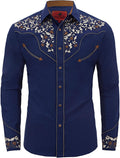 Men's Western Embroidered Cowboy Shirt - Casual Long Sleeve Snap