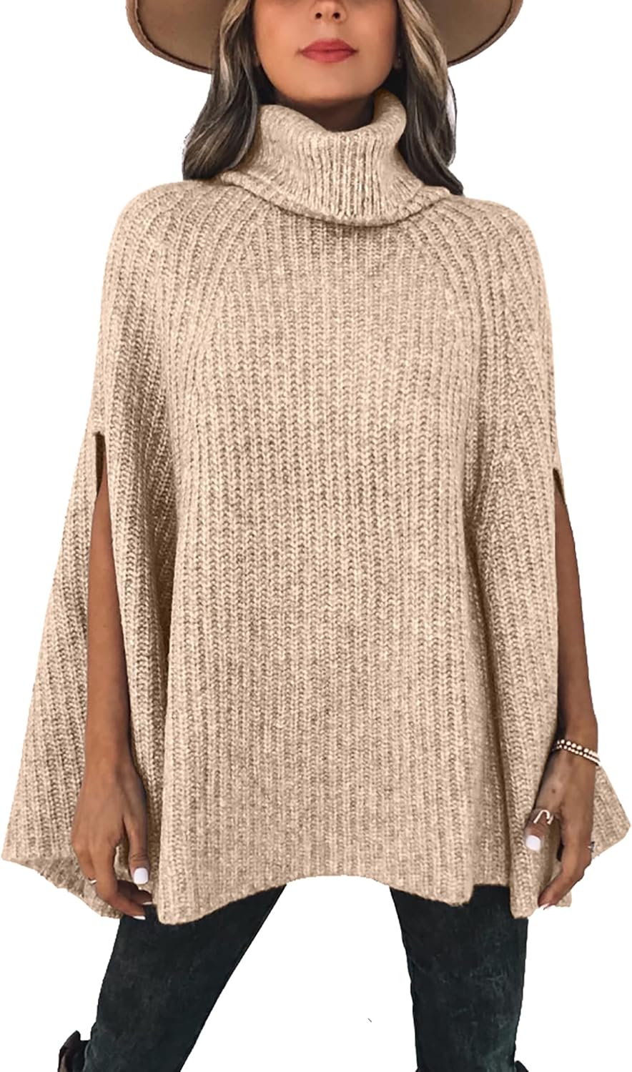 KIRUNDO Women's Turtleneck Poncho Sweater for Fall Winter Style
