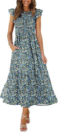 OFEEFAN Women's Casual Maxi Dress with Pockets - Flattering Ruffle