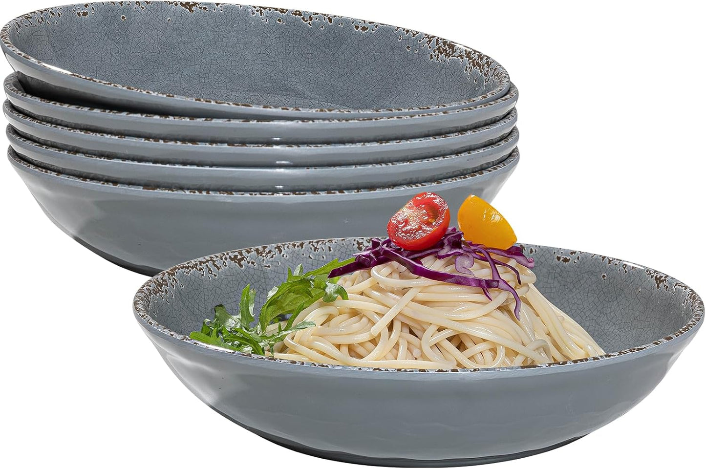 Vintage Melamine Pasta Bowls Set of 6, Unbreakable 9.25 in
