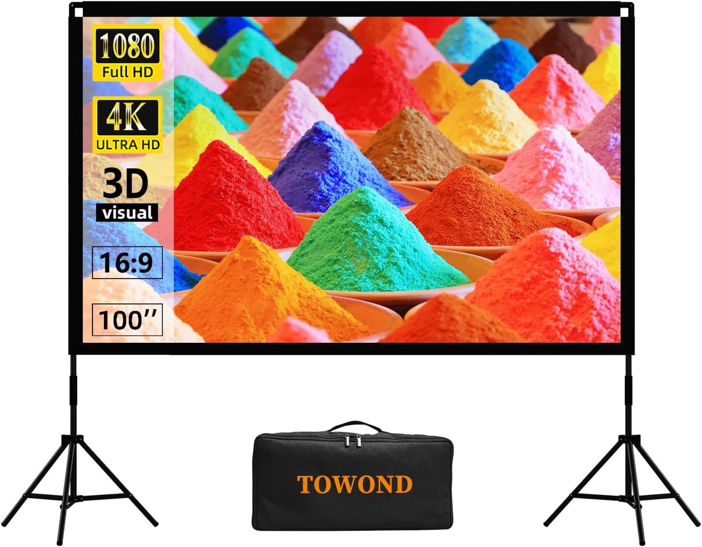 Towond 100 4K HD Projector Screen: Wrinkle-Free Portable Cinema
