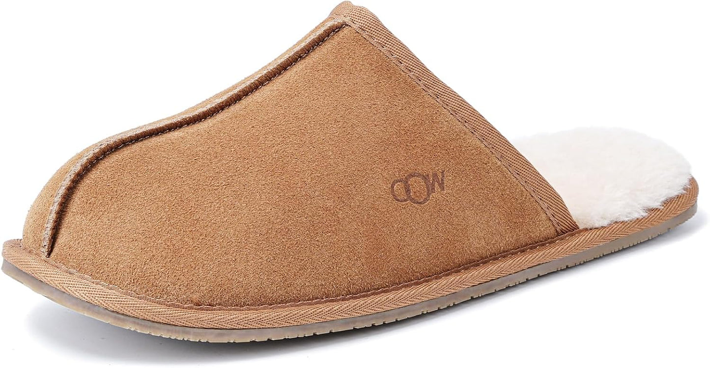 OOW Mens Slippers Genuine Suede House Slippers for Comfort