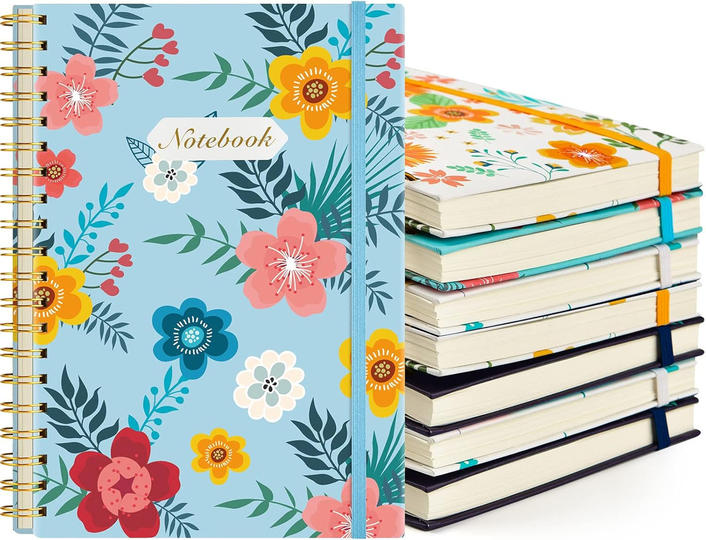 B5 Spiral Notebook Journal Set for Women - 8 Pack Floral Design