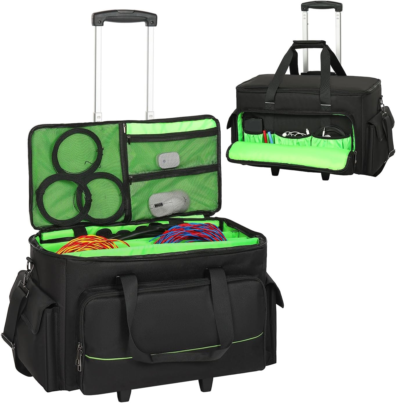 Large Rolling DJ Cable Bag with Detachable Trolley for Gear