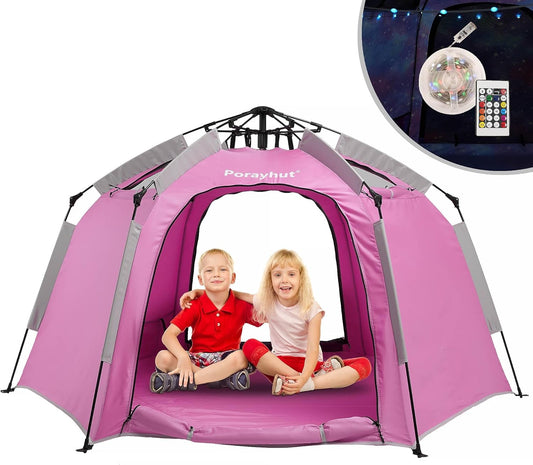 Portable Kids Play Tent with LED Lights - Dreamy Nighttime Fun!