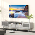 Modern Grey TV Stand for 80 TV, Glass Doors, 2 Drawers
