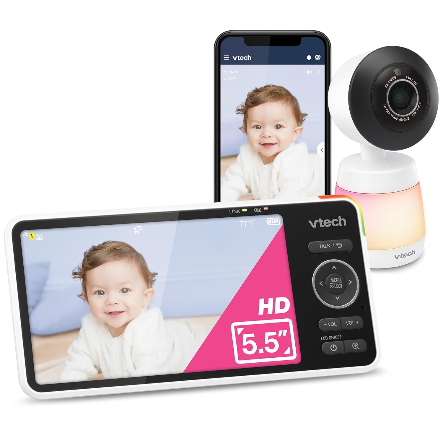 VTech Smart Baby Monitor: 2K Camera, Crystal Clear Night Vision