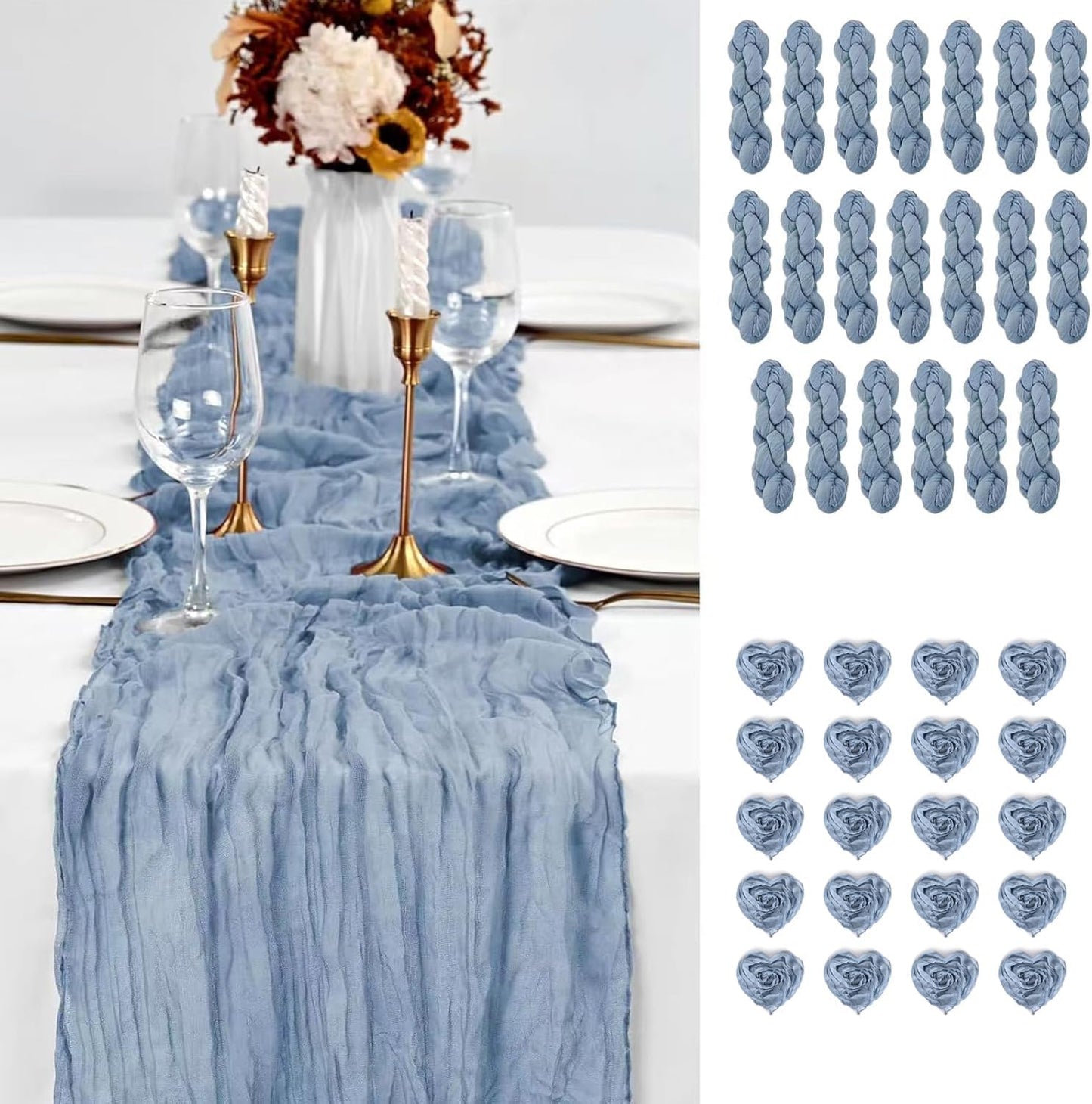 20PCS Dusty Blue Cheesecloth Table Runner for Elegant Events