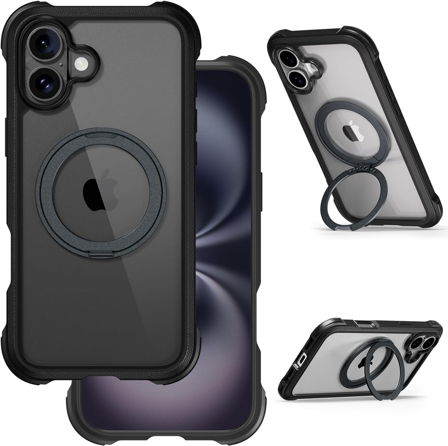MAGEASY iPhone 16 Plus Case with 360 Rotatable Stand & Drop Protection
