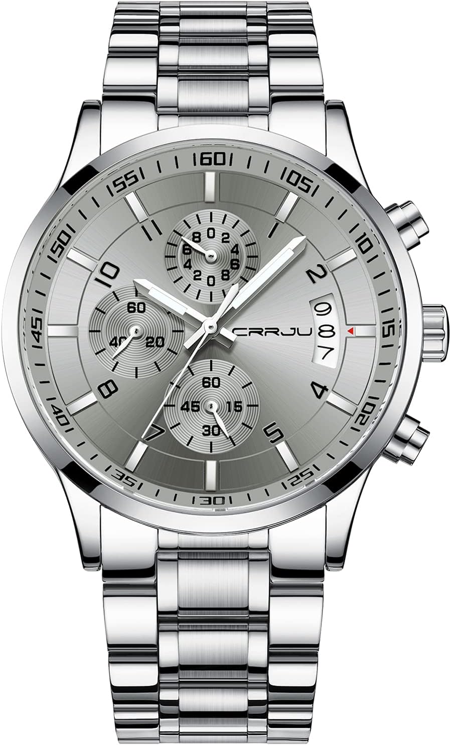 CRRJU Men's Fashion Stainless Steel Waterproof Chronograph Watch