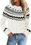 Trendy Crew Neck Long Sleeve Striped Pullover Sweater for Women