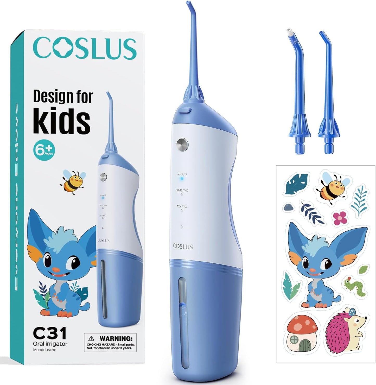 COSLUS Cordless Water Flosser for Kids - Gentle Dental Care
