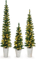 Pre-Lit Potted Christmas Tree Set of 3 - Slim LED Holiday Trees