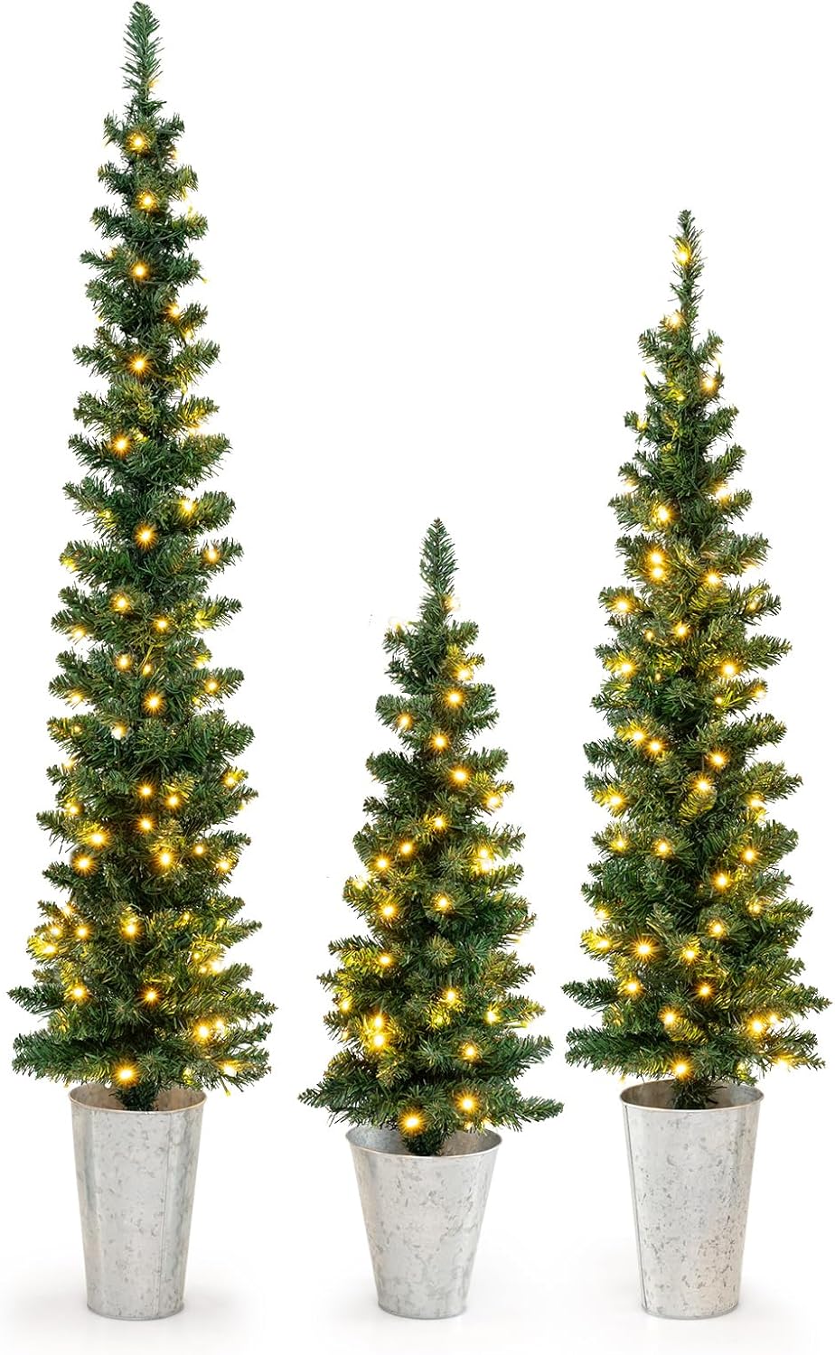 Pre-Lit Potted Christmas Trees Set of 3 for Holiday Decor