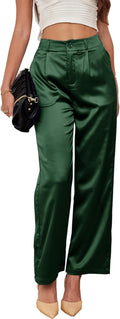 Women's Wide Leg Satin Nightout Pants - High Rise Pleated Fit