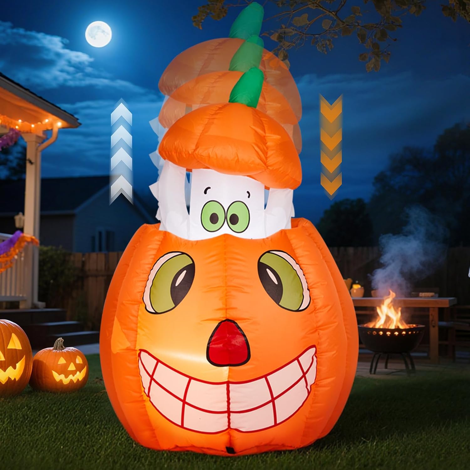 Outvita Halloween Inflatables Animated Pumpkin Ghost 5FT for Fun