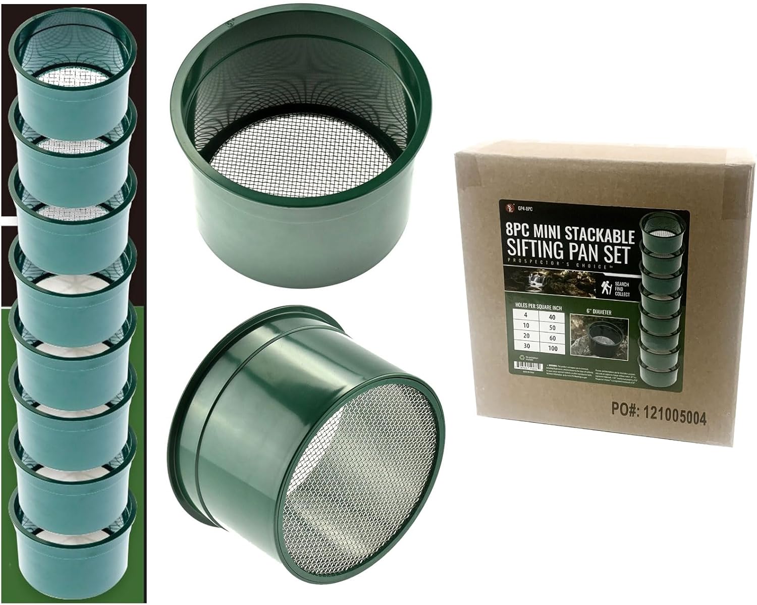 SE 6-Inch 8-Piece Mini Stackable Sifting Pan Set for Prospecting