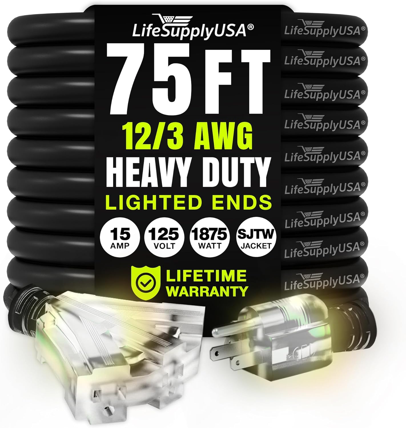 75ft Heavy Duty Extension Cord for Indoor and Outdoor Use