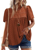 Womens Crewneck Crochet Lace Short Sleeve Top - Lightweight Boho