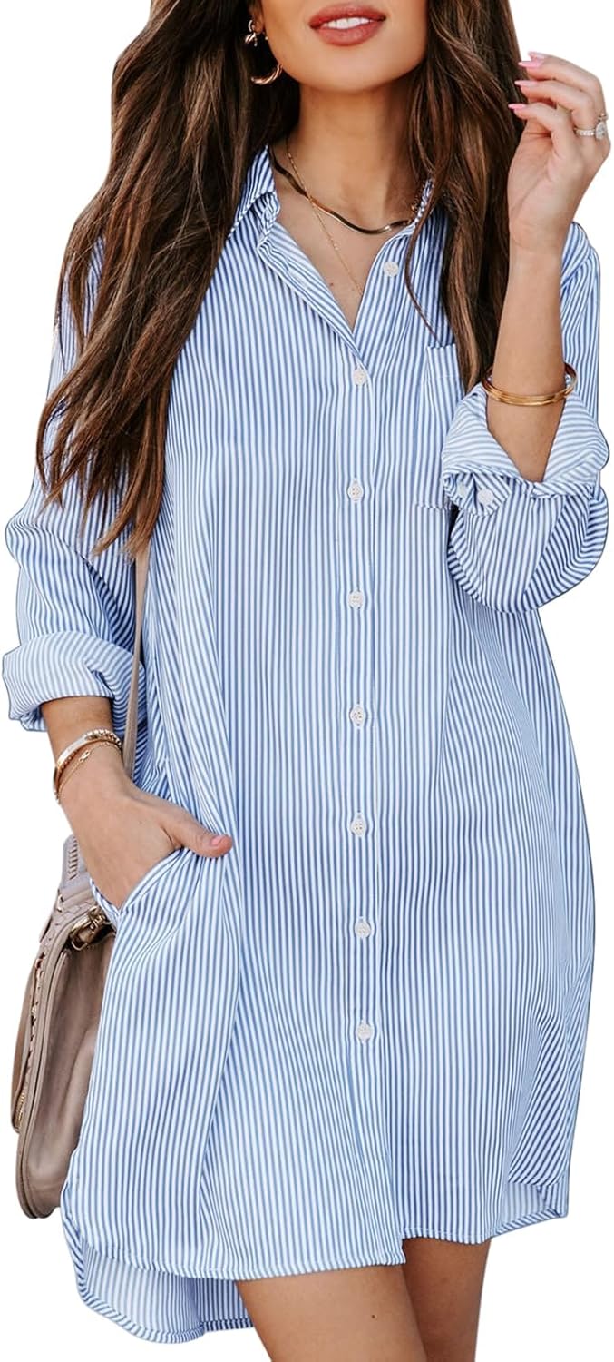 Womens Button Down Shirt Dresses with Pockets for Style