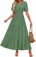 Boho Floral V Neck High Waist Tiered Maxi Dress - Flowy Summer Style