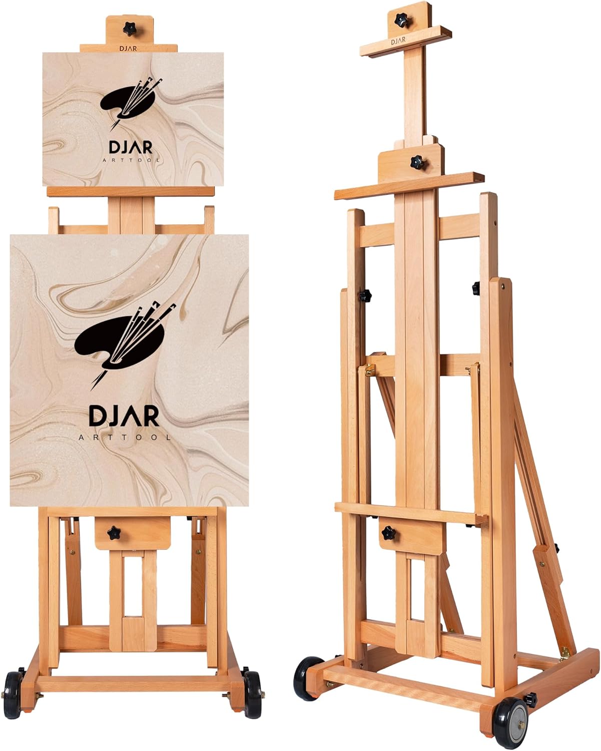 DJAR Large H-Frame Easel for Artists, Adjustable Beech Wood
