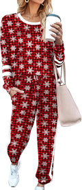Women's Crewneck Sweatsuit 2 Piece Outfit - Color Block Tracksuit