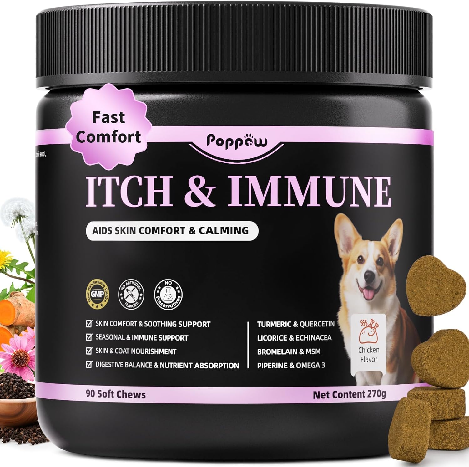 Itch Relief for Dogs - Turmeric Supplements for Skin Comfort