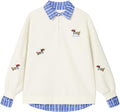 Men's Polo Sweatshirt with Vintage Dog Embroidery - Plaid Trim
