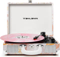 Pink Floral Vinyl Record Player with Built-in Speakers - Portable