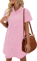 Women's Short Sleeve Button-Down Denim Babydoll Dress - Flowy Above
