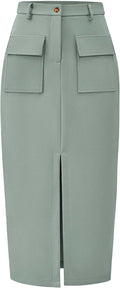 KIRUNDO Midi Skirt for Women High Waisted Cargo Pencil Slit Work