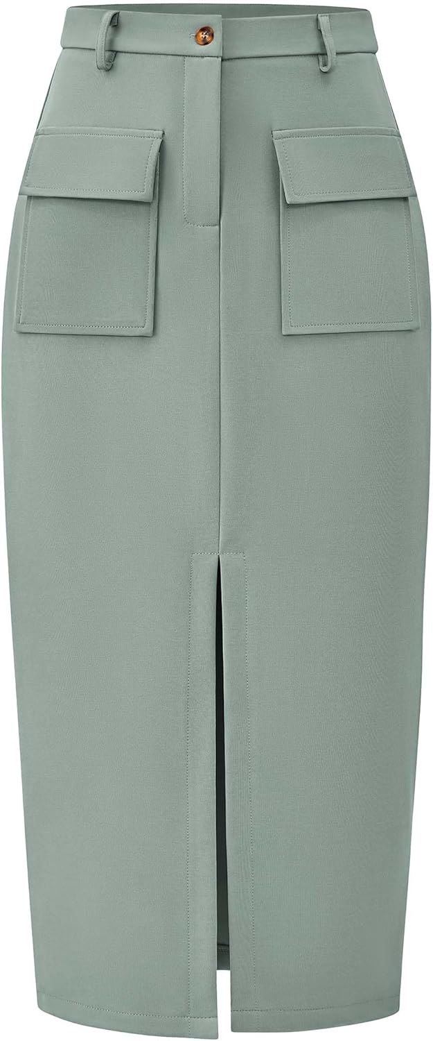 KIRUNDO Midi Skirts for Women: Trendy High Waisted Cargo Style